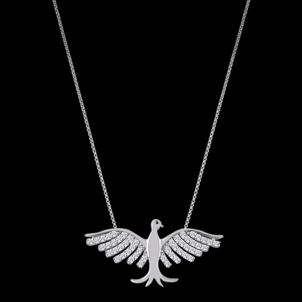 LUXXURY STERLING SILVER RISING PHOENIX BIRD PAVE CZ NECKLACE