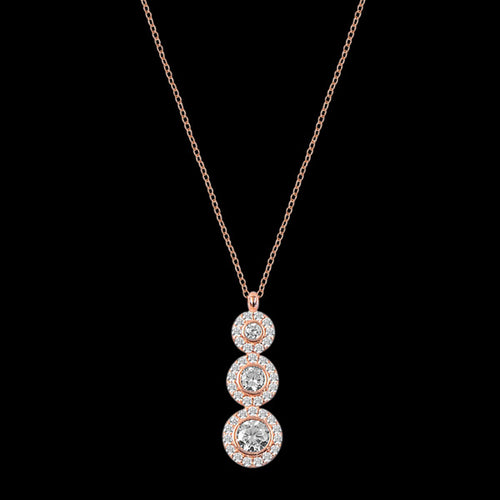 LUXXURY STERLING SILVER ROSE GOLD TRIPLE DROP CIRCLE PAVE CZ NECKLACE