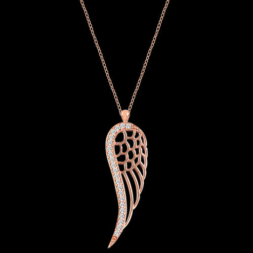 LUXXURY STERLING SILVER ROSE GOLD FILIGREE WING PAVE CZ NECKLACE