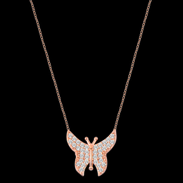 LUXXURY STERLING SILVER ROSE GOLD BUTTERFLY PAVE CZ NECKLACE