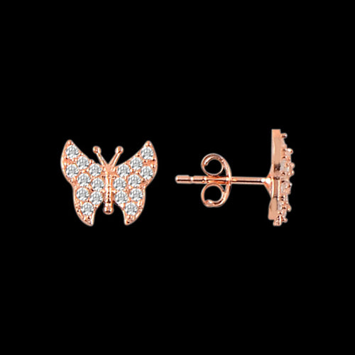 LUXXURY STERLING SILVER ROSE GOLD BUTTERFLY PAVE CZ EARRINGS