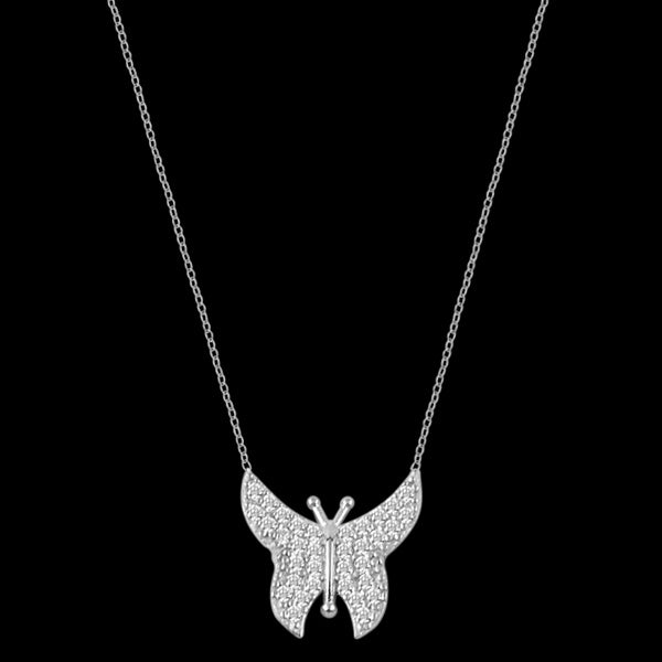 LUXXURY STERLING SILVER BUTTERFLY PAVE CZ NECKLACE