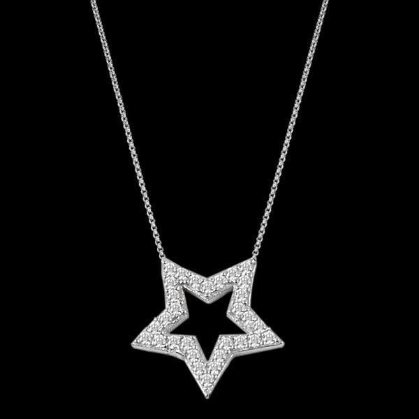 LUXXURY STERLING SILVER OPEN STAR PAVE CZ NECKLACE