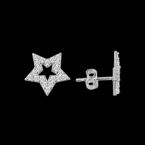 LUXXURY STERLING SILVER OPEN STAR PAVE CZ EARRINGS