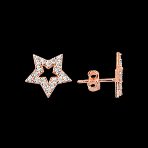 LUXXURY STERLING SILVER ROSE GOLD OPEN STAR PAVE CZ EARRINGS
