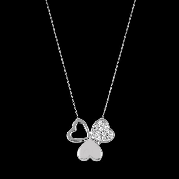 LUXXURY STERLING SILVER CLOVER HEARTS CZ NECKLACE