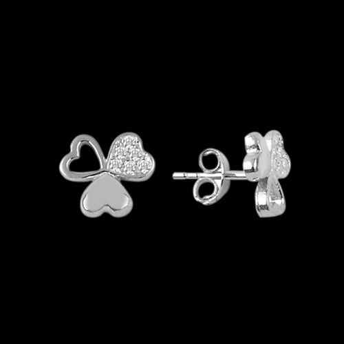 LUXXURY STERLING SILVER CLOVER HEARTS CZ EARRINGS