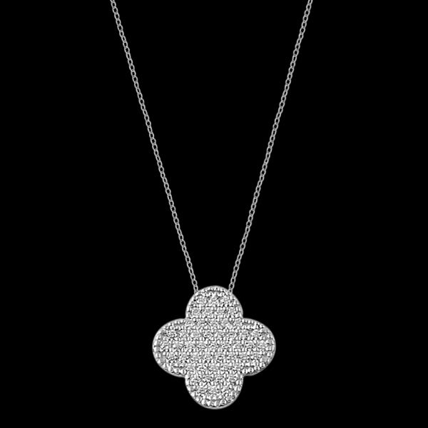 LUXXURY STERLING SILVER MODERN CLOVER PAVE CZ NECKLACE