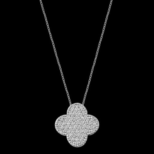 LUXXURY STERLING SILVER MODERN CLOVER PAVE CZ NECKLACE