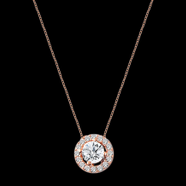 LUXXURY STERLING SILVER ROSE GOLD CIRCLE SOLITAIRE HALO CZ NECKLACE