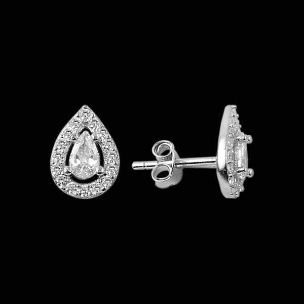 LUXXURY STERLING SILVER TEARDROP PEAR HALO CZ NECKLACE