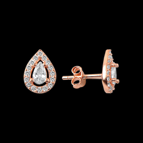 LUXXURY STERLING SILVER ROSE GOLD TEARDROP PEAR HALO CZ NECKLACE