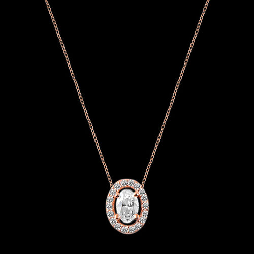 LUXXURY STERLING SILVER ROSE GOLD OVAL SOLITAIRE HALO CZ NECKLACE