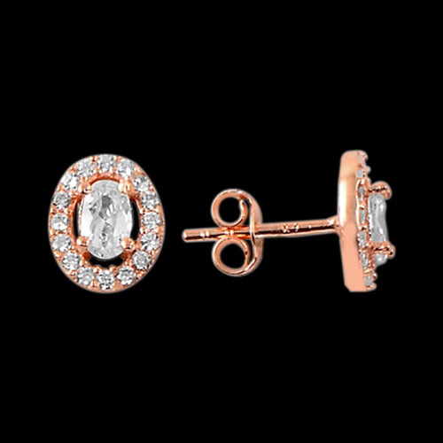 LUXXURY STERLING SILVER ROSE GOLD OVAL SOLITAIRE HALO CZ EARRINGS