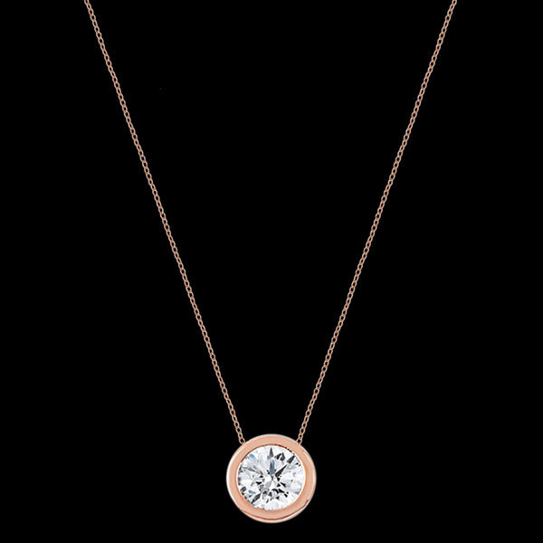 LUXXURY STERLING SILVER ROSE GOLD SOLITAIRE BEZEL CZ NECKLACE