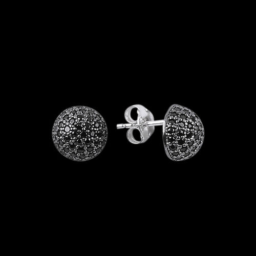 LUXXURY STERLING SILVER DOME BLACK PAVE CZ EARRINGS
