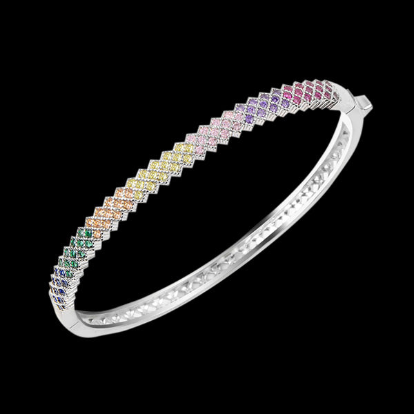 LUXXURY STERLING SILVER ZIG ZAG RAINBOW CZ HINGE BRACELET