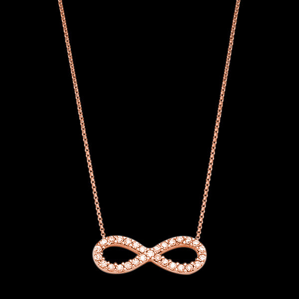 LUXXURY STERLING SILVER SMALL ROSE GOLD INFINITY PAVE CZ NECKLACE