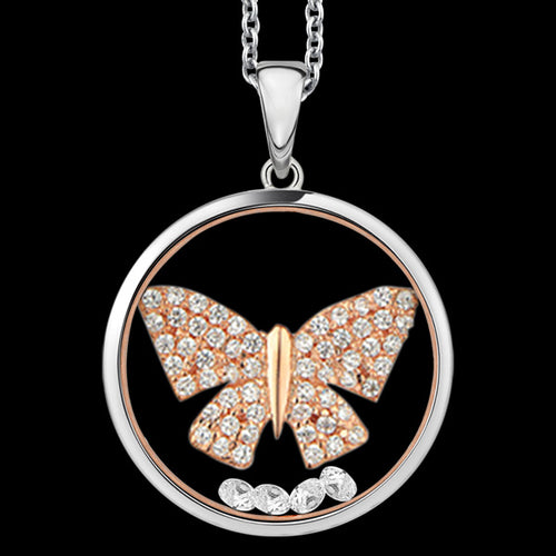 ASTRA TRANQUIL BUTTERFLY 20MM CIRCLE STERLING SILVER ROSE GOLD NECKLACE