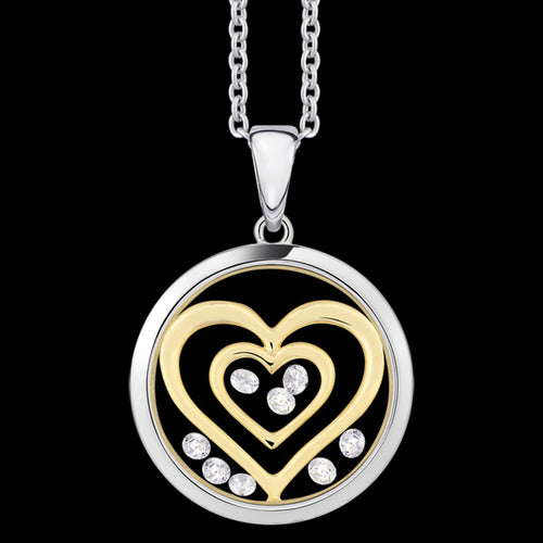 ASTRA DOUBLE HEART 16MM CIRCLE STERLING SILVER GOLD NECKLACE