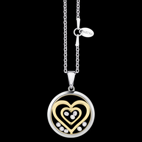 ASTRA DOUBLE HEART 16MM CIRCLE STERLING SILVER GOLD NECKLACE