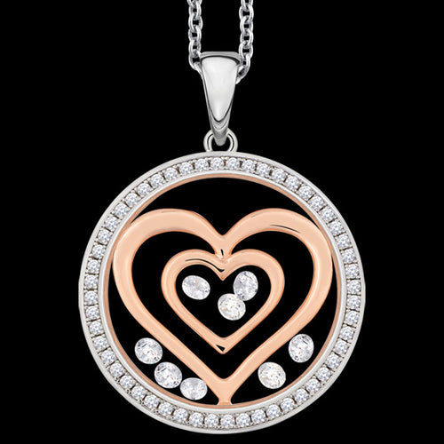 ASTRA DOUBLE HEART 20MM CZ CIRCLE STERLING SILVER ROSE GOLD NECKLACE