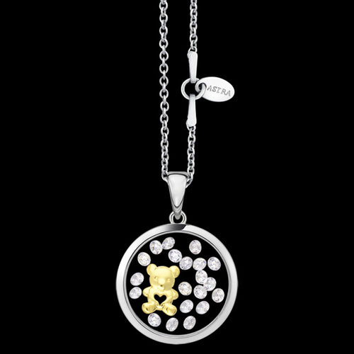 ASTRA TEDDY BEAR 16MM CIRCLE STERLING SILVER GOLD NECKLACE