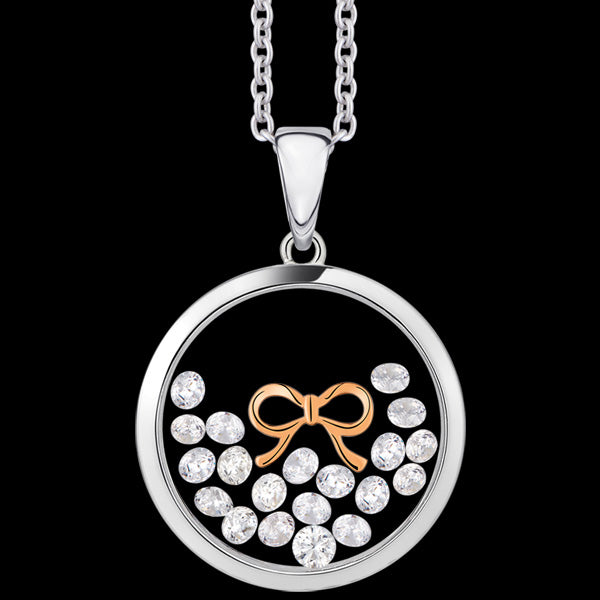 ASTRA PRETTY BOW 16MM CIRCLE STERLING SILVER ROSE GOLD NECKLACE