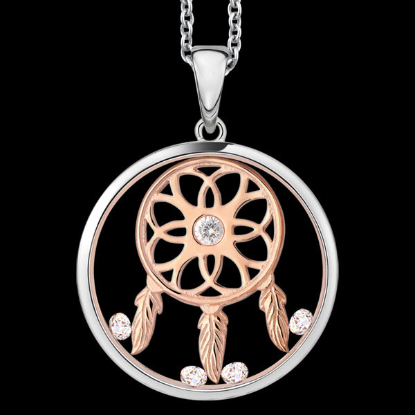 ASTRA DREAM CATCHER 20MM CIRCLE STERLING SILVER ROSE GOLD NECKLACE