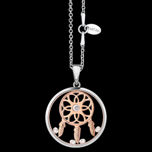 ASTRA DREAM CATCHER 20MM CIRCLE STERLING SILVER ROSE GOLD NECKLACE