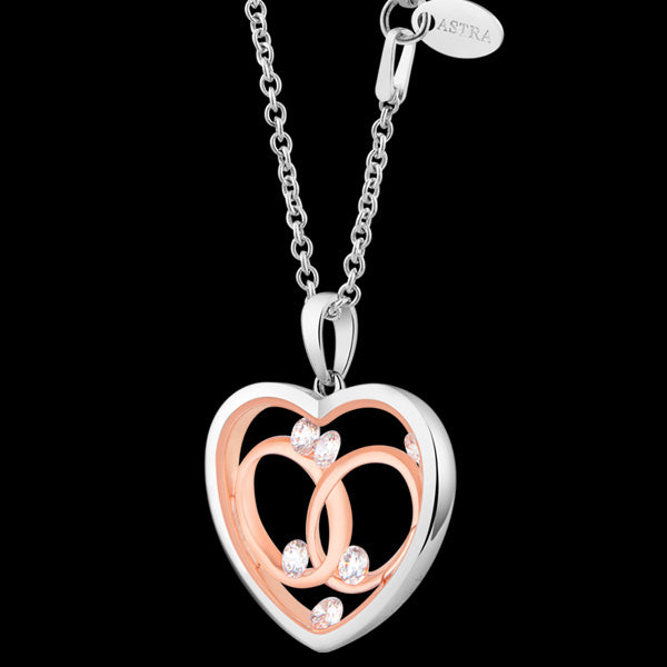 ASTRA FOREVER AND ALWAYS 20MM HEART STERLING SILVER ROSE GOLD NECKLACE - SIDE VIEW