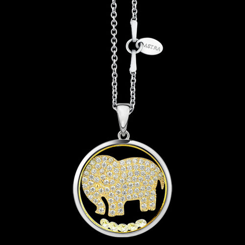 ASTRA LOYAL COMPANION ELEPHANT 20MM CIRCLE STERLING SILVER GOLD NECKLACE