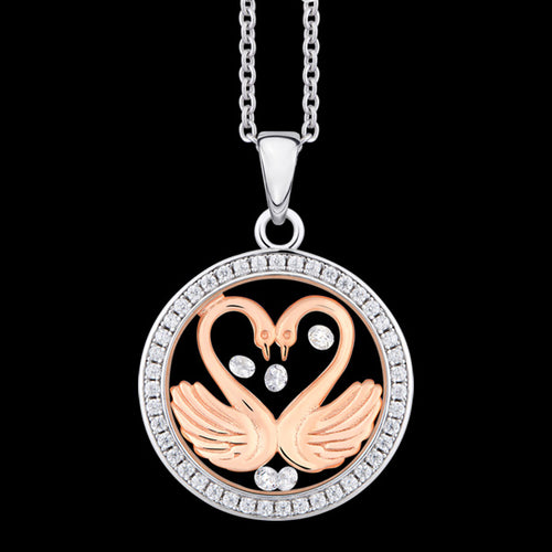 ASTRA MY SWEETHEART 16MM CZ CIRCLE STERLING SILVER ROSE GOLD NECKLACE
