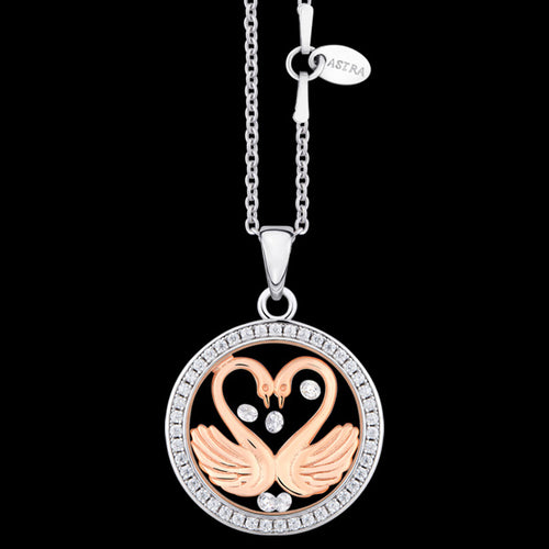 ASTRA MY SWEETHEART 16MM CZ CIRCLE STERLING SILVER ROSE GOLD NECKLACE