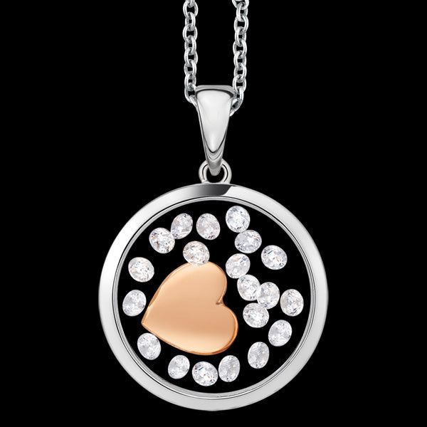 ASTRA HEART 16MM CIRCLE STERLING SILVER ROSE GOLD NECKLACE