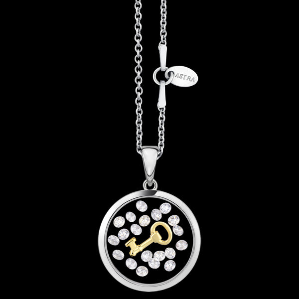ASTRA KEY 16MM CIRCLE STERLING SILVER GOLD NECKLACE