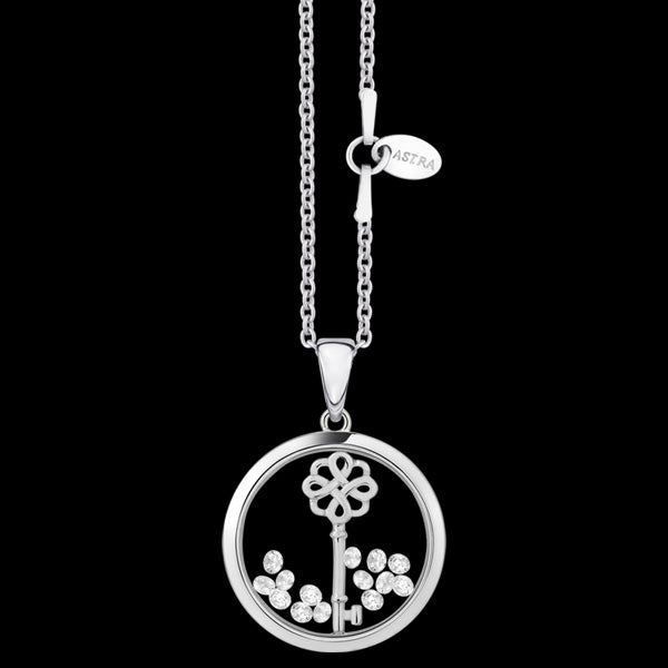 ASTRA LUCKY KEY 16MM CIRCLE STERLING SILVER NECKLACE