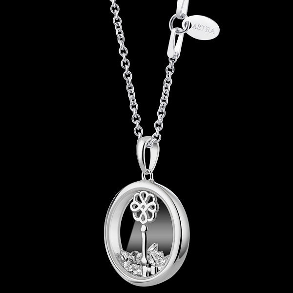 ASTRA LUCKY KEY 16MM CIRCLE STERLING SILVER NECKLACE - SIDE VIEW