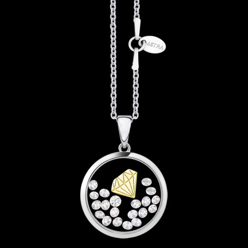 ASTRA SPARKLE AND SHINE 16MM CIRCLE STERLING SILVER GOLD NECKLACE