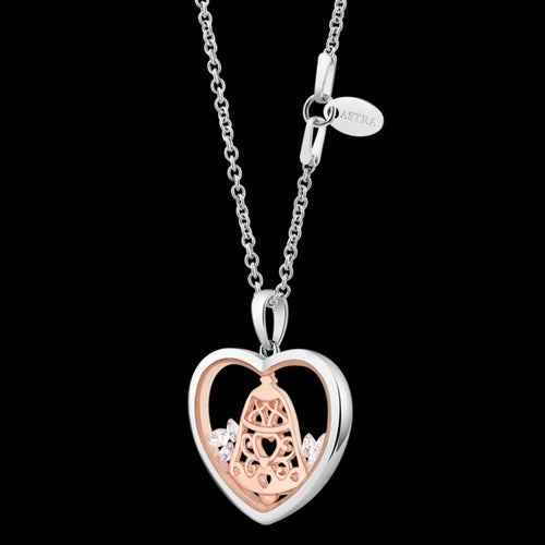 ASTRA WEDDING BELL 20MM HEART STERLING SILVER ROSE GOLD NECKLACE - SIDE VIEW