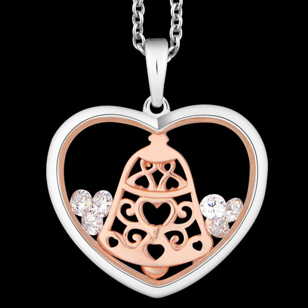 ASTRA WEDDING BELL 20MM HEART STERLING SILVER ROSE GOLD NECKLACE