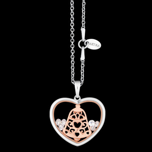 ASTRA WEDDING BELL 20MM HEART STERLING SILVER ROSE GOLD NECKLACE