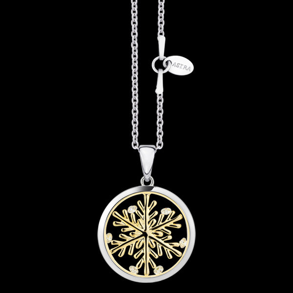 ASTRA LUCKY SNOWFLAKE 16MM CIRCLE STERLING SILVER GOLD NECKLACE