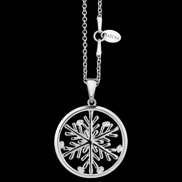 ASTRA LUCKY SNOWFLAKE 20MM CIRCLE STERLING SILVER NECKLACE