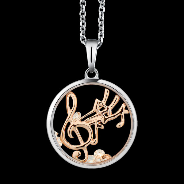 ASTRA HAPPY MELODY MUSIC NOTE 16MM CIRCLE STERLING SILVER ROSE GOLD NECKLACE