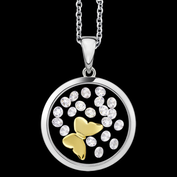 ASTRA BUTTERFLY 16MM CIRCLE STERLING SILVER GOLD NECKLACE