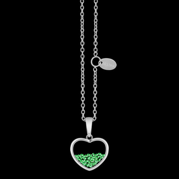 ASTRA CLEOPATRA'S HEART 10MM EMERALD BIRTHSTONE HEART STERLING SILVER NECKLACE