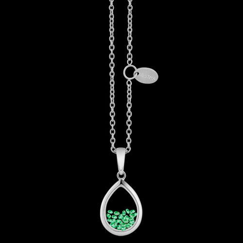 ASTRA CLEOPATRA'S HEART 10MM EMERALD BIRTHSTONE DROP STERLING SILVER NECKLACE