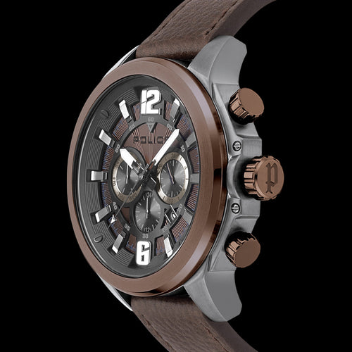 POLICE MEN'S KLEVAN BROWN LEATHER WATCH - SIDE VIEW