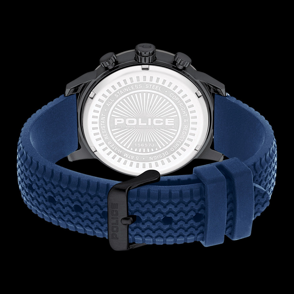 POLICE MEN'S BROMO BLUE DIAL SILICONE WATCH - BACK VIEW